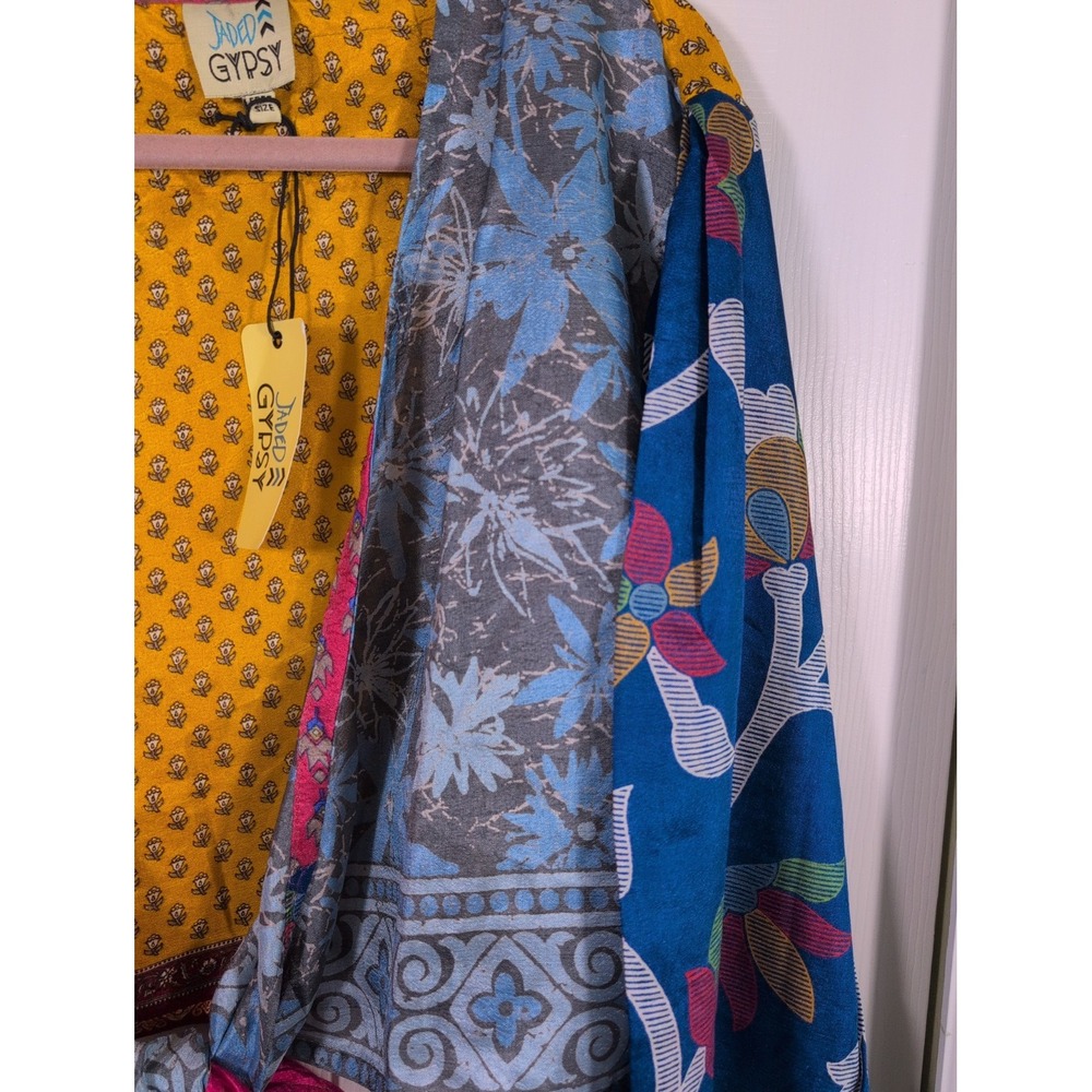 JADED GYPSY Colorful Patchwork Tie Wrap Boho Artsy Top Free Size NWT - Picture 4 of 12